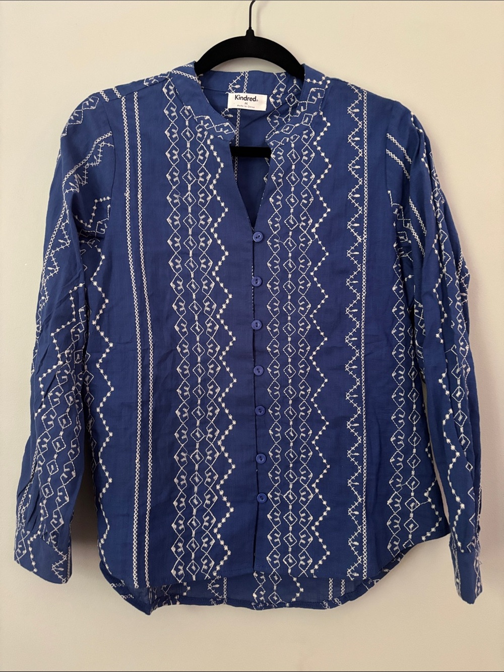 Kindred Embroidered Button Down Boho Blouse Size M